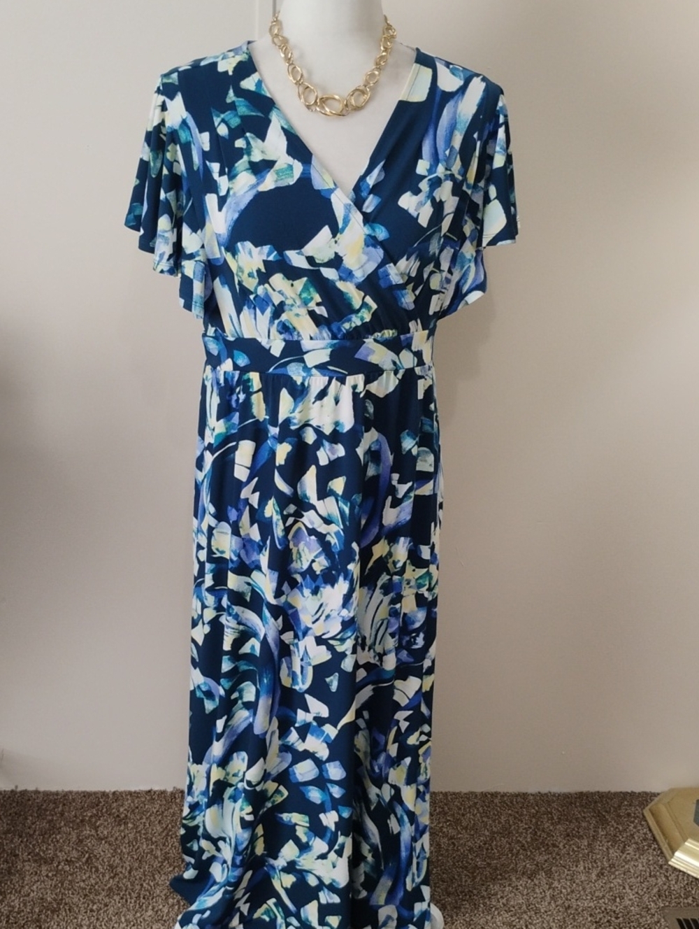 Gorgeous Chico's Navy Blue Floral Wrap Maxi Dress